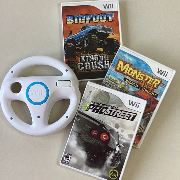 Need For Speed Wii Game & Monster 4x4 Crush & Bigfoot Nintendo Wii Games & Wheel - Picture 1 of 6